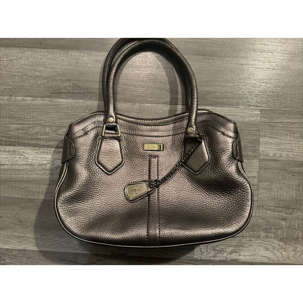 Cole Hann Pebbled Leather Satchel Handbag Multi-pockets Satin Red Lining